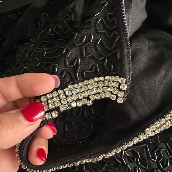 FLAWED - NWT Mac Duggal Beaded Sleeveless High Neck Column Gown Black 4 #8517 - Picture 11 of 13